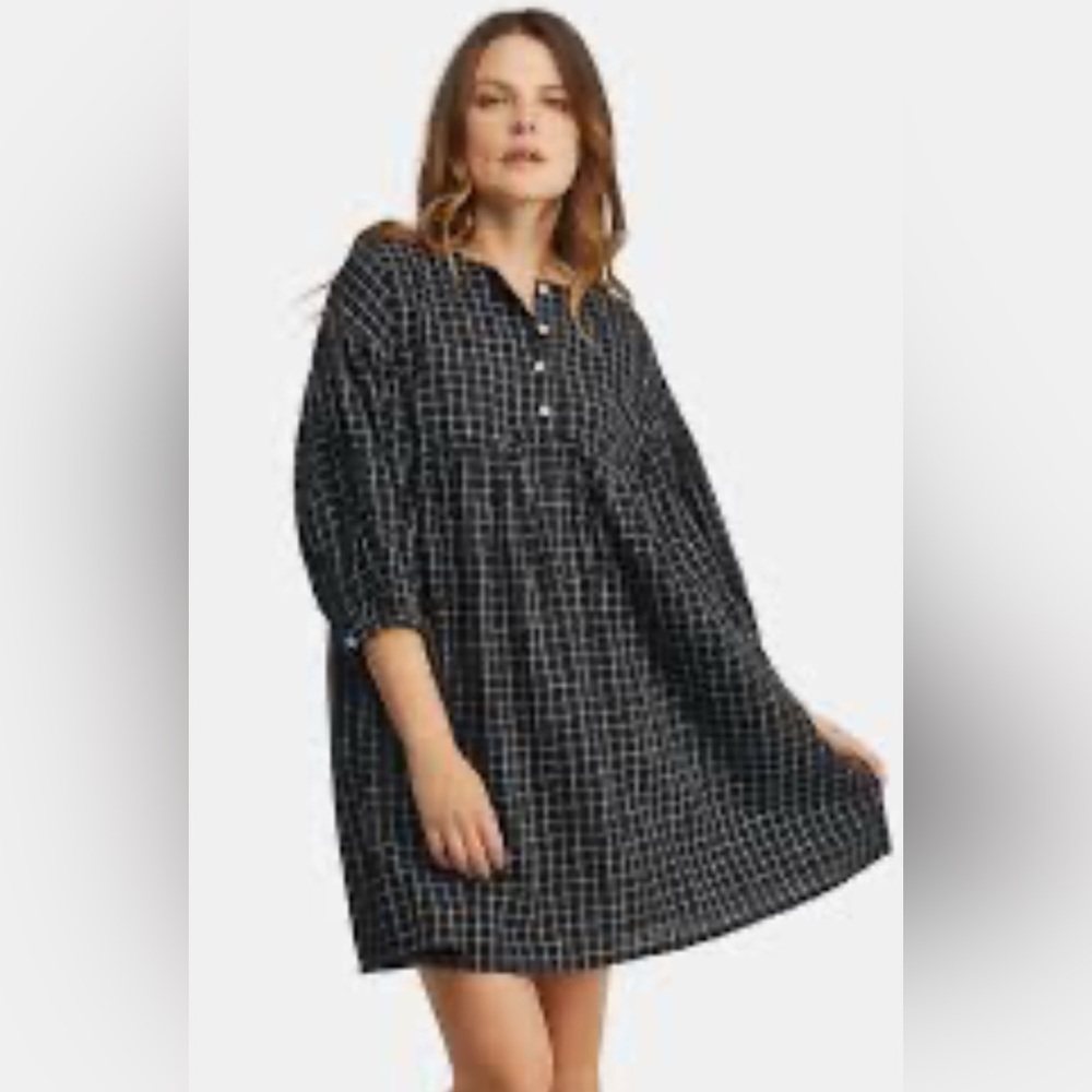 Able Nico Swing Grid Plaid Black & White Dress Size XL